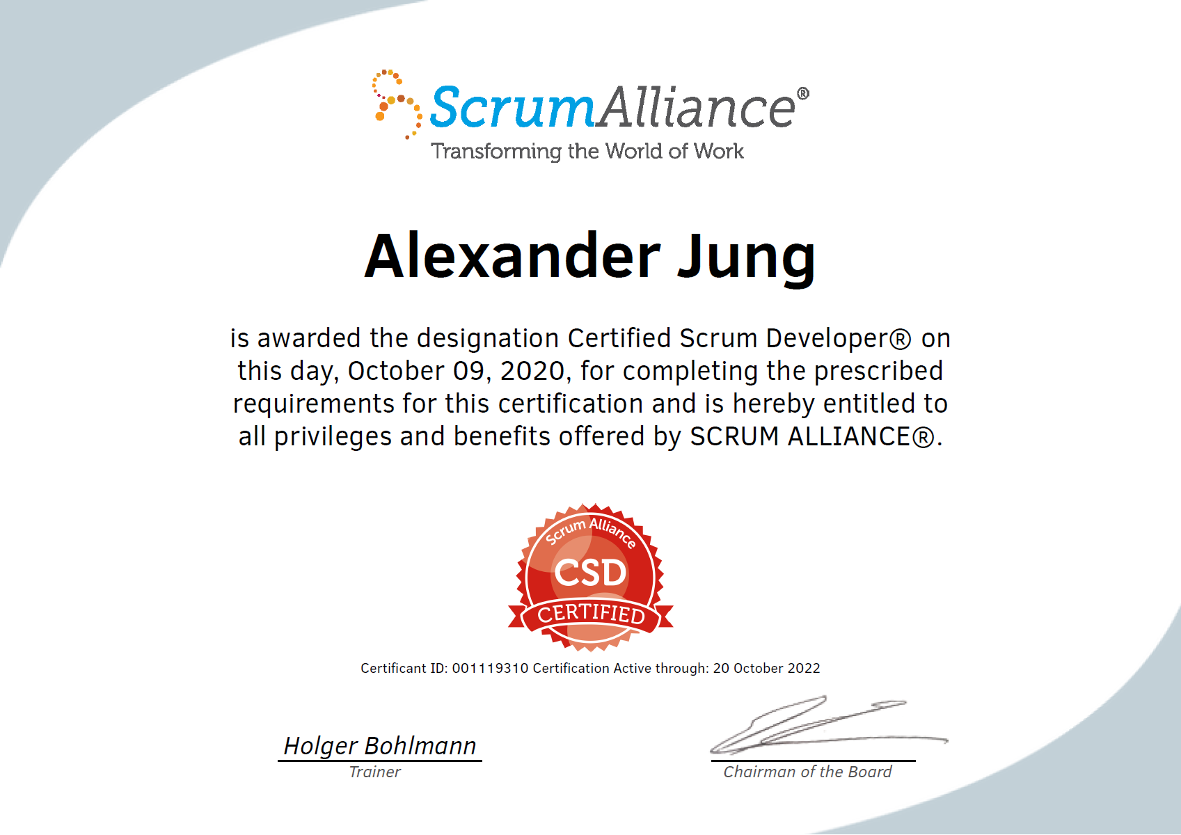 Alexander Jung Certified Scrum Developer